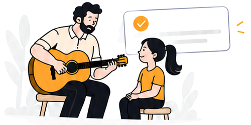 Teacher giving a guitar lesson to a student